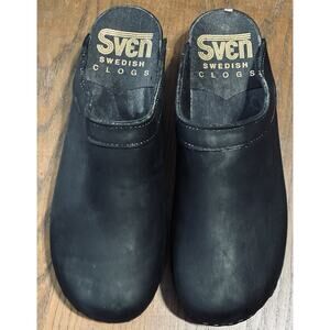 Vintage Sven Swedish Clogs Dk Burgundy/Black Leather Slip On Shoes 46 EU US 13